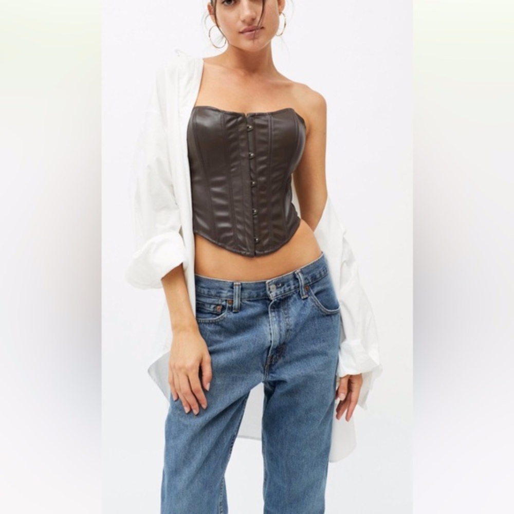 UO Out From Under Luna Faux Corset Top Large Brown NWT Urban Outfitters Festival